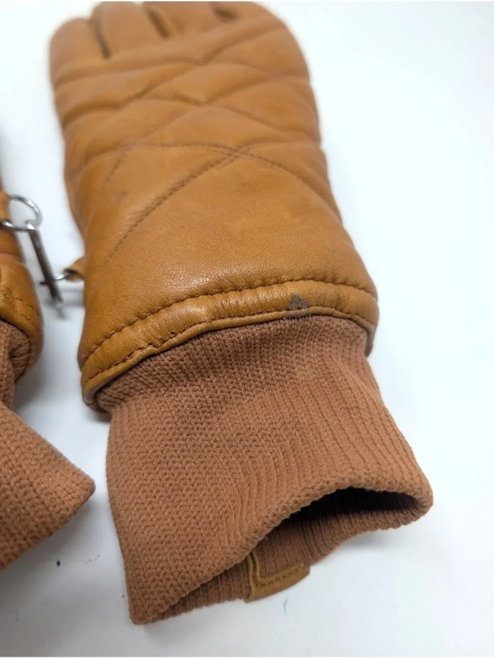 Vintage 80s Tan Quilted Gloves Large Leather Insulated Wrist